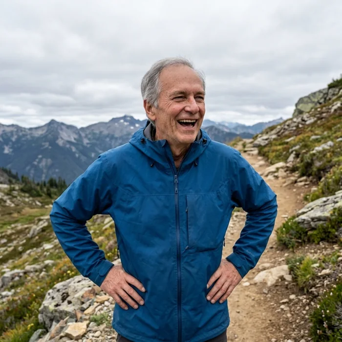 Confident man hiking on a mountain trail